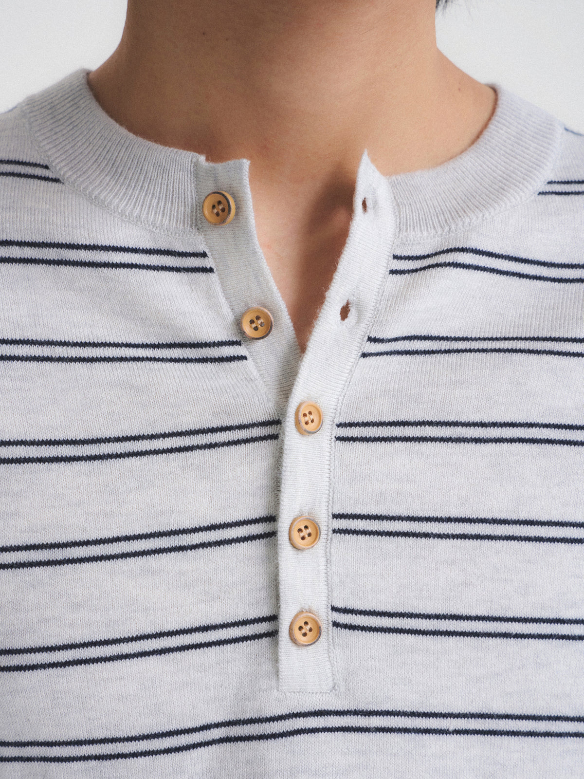 Wool-Blend Striped Henley Knit