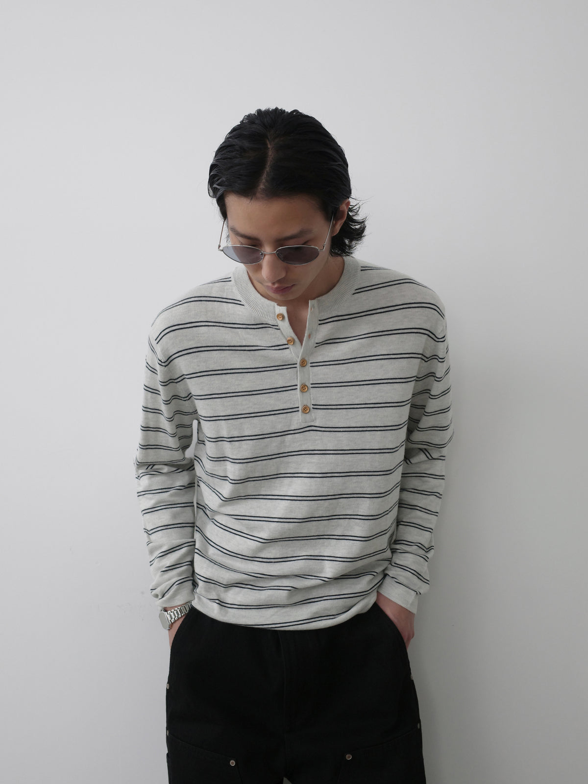 Wool-Blend Striped Henley Knit