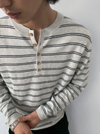 Wool-Blend Striped Henley Knit