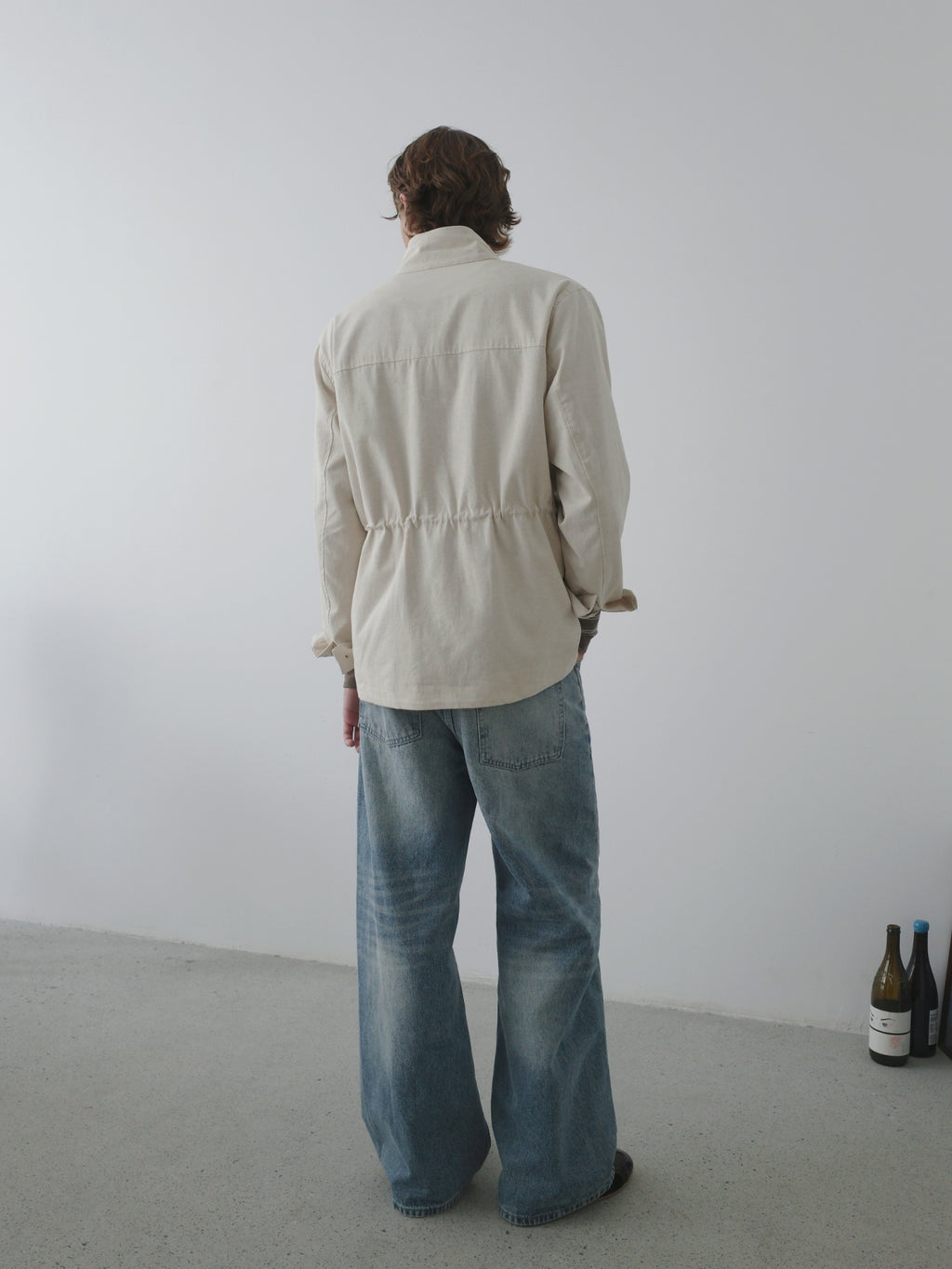 Whiskered Washed Wide Leg Jeans