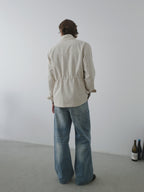 Whiskered Washed Wide Leg Jeans