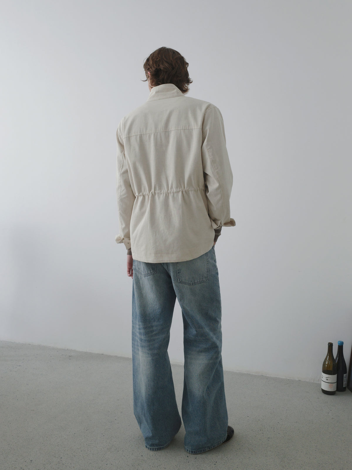 Whiskered Washed Wide Leg Jeans