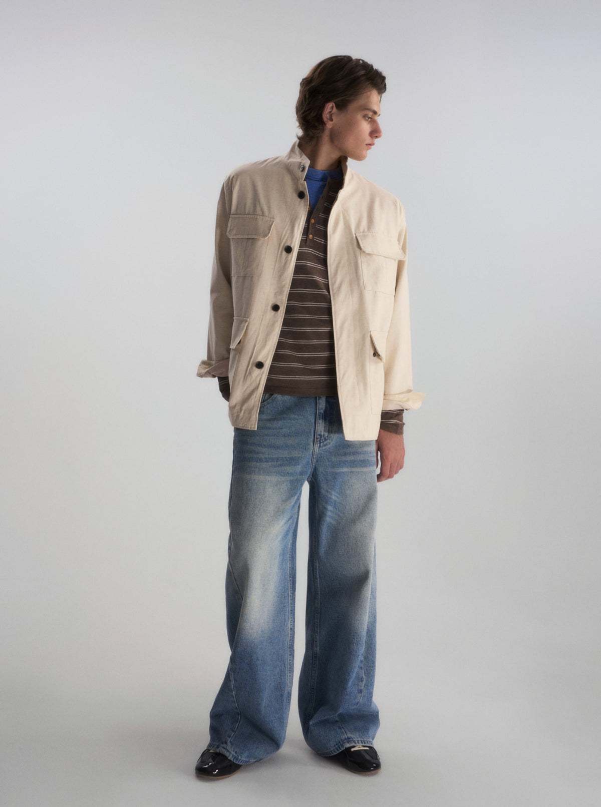 Lyocell Linen Stand Collar Cargo Jacket