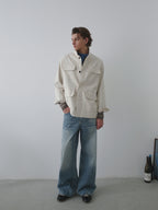Whiskered Washed Wide Leg Jeans