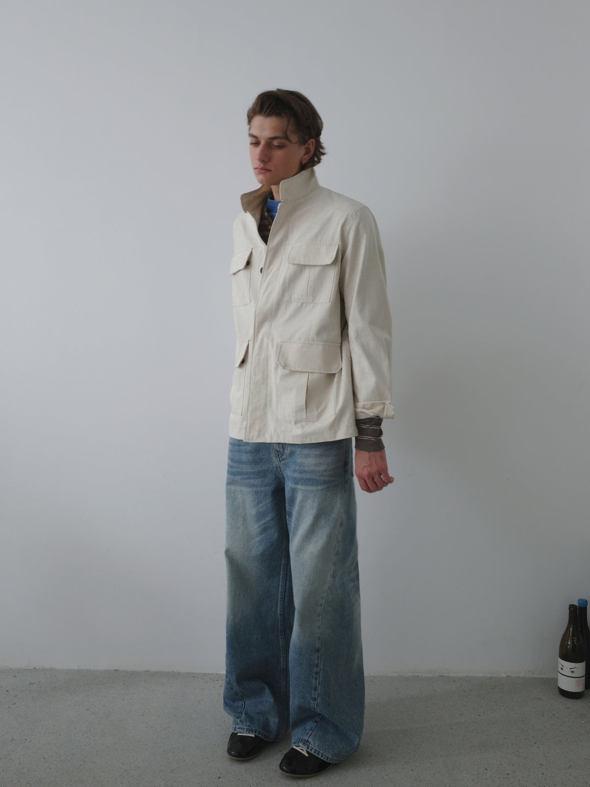 Lyocell Linen Stand Collar Cargo Jacket