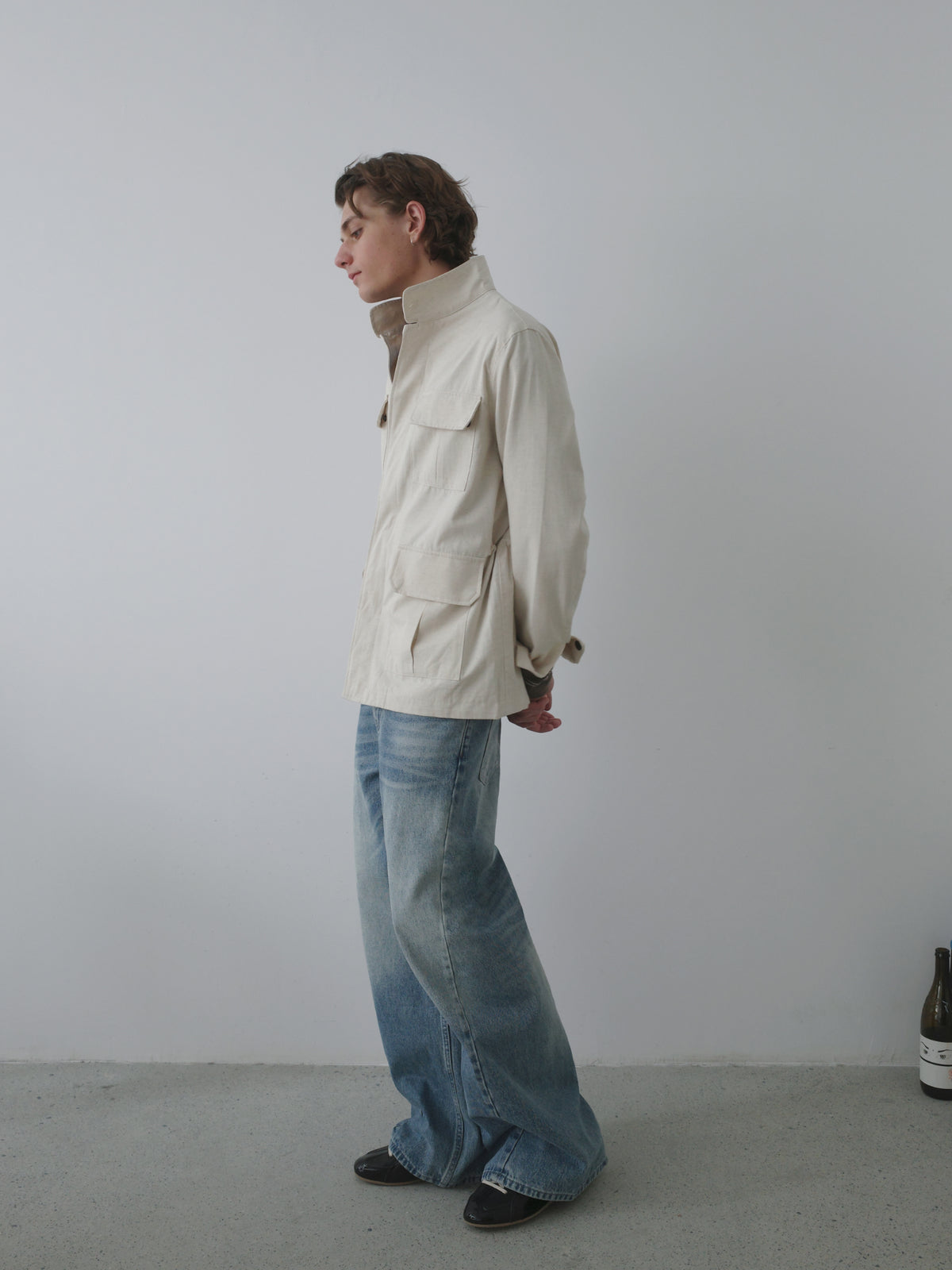 Lyocell Linen Stand Collar Cargo Jacket