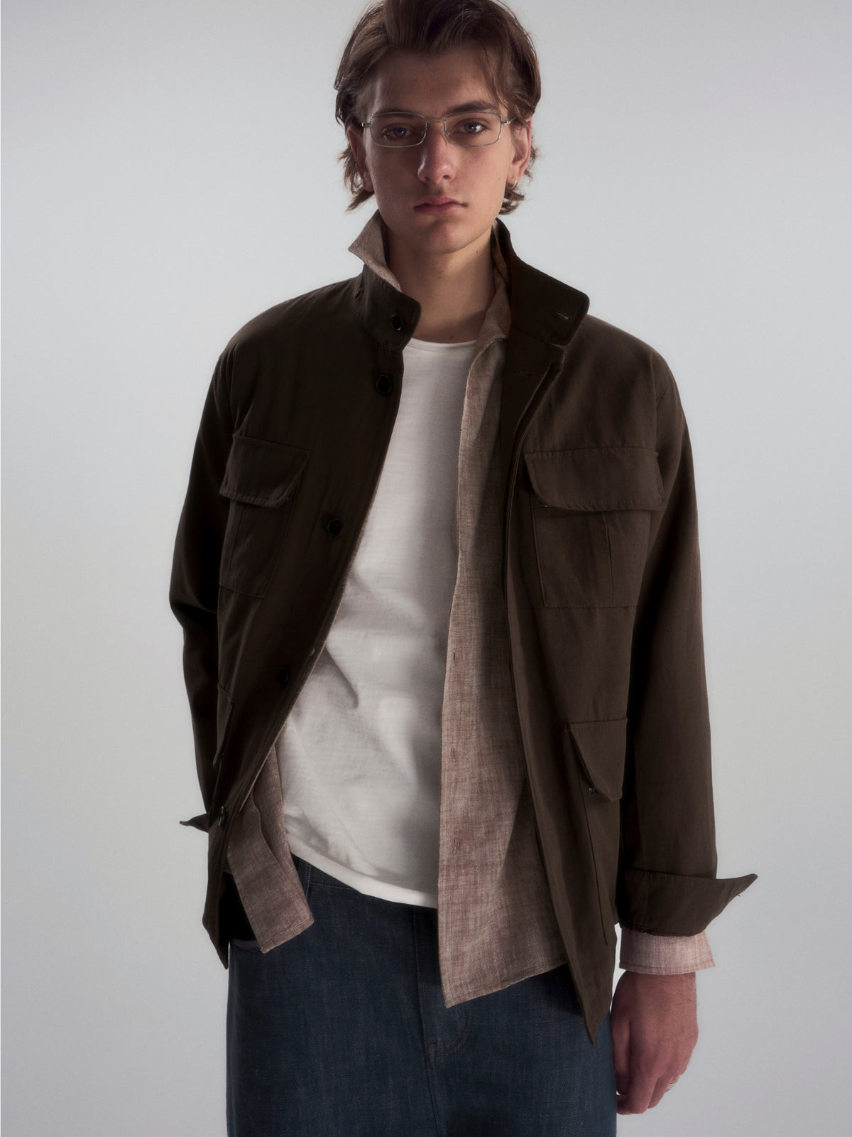 Lyocell Linen Stand Collar Cargo Jacket