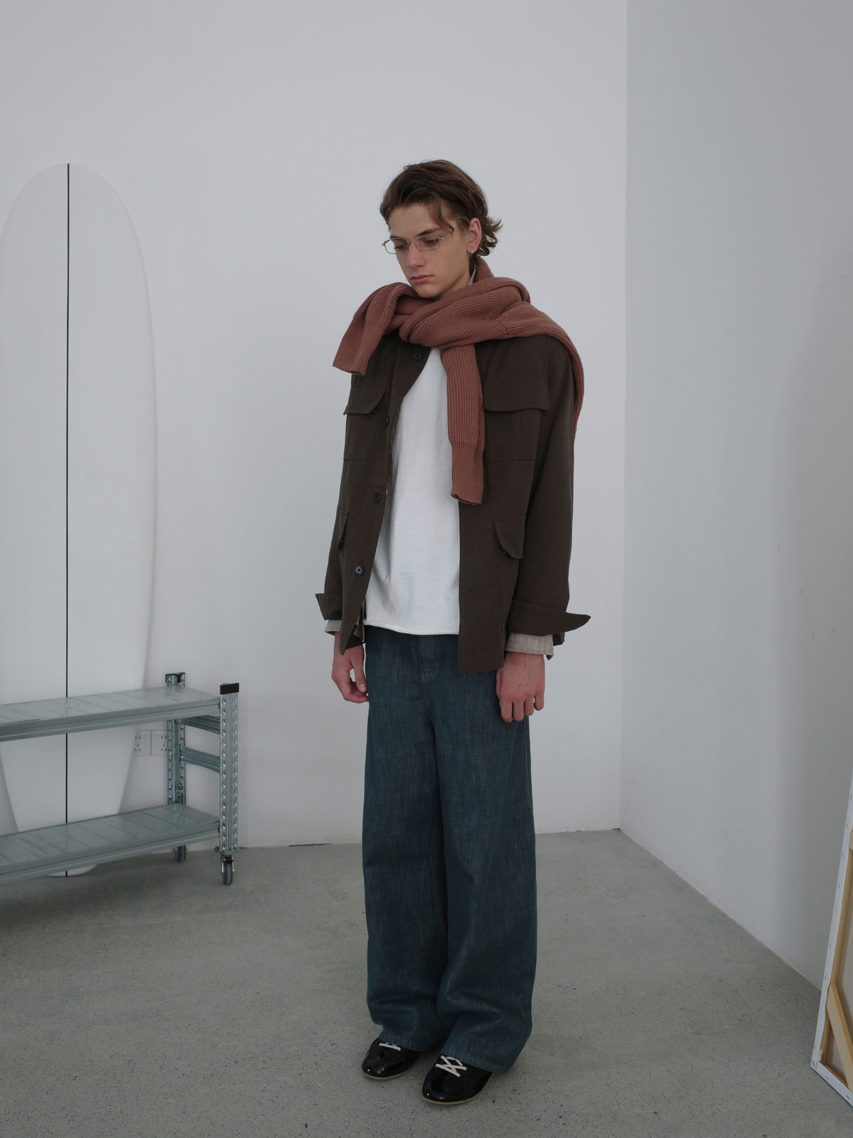 Lyocell Linen Stand Collar Cargo Jacket