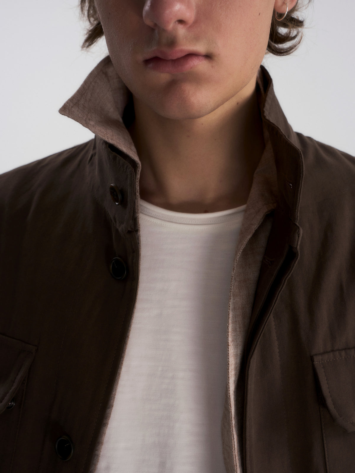 Lyocell Linen Stand Collar Cargo Jacket