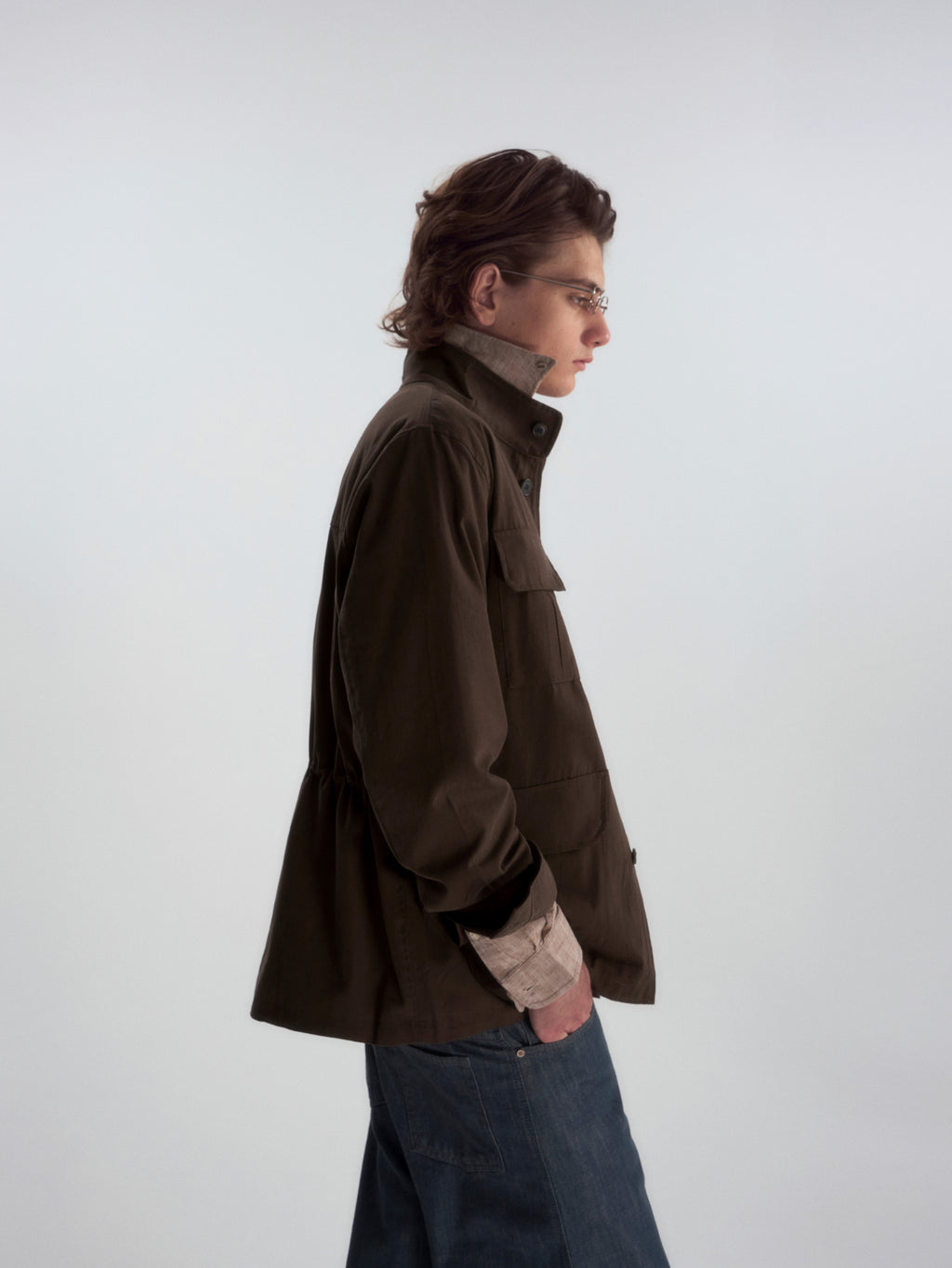 Lyocell Linen Stand Collar Cargo Jacket
