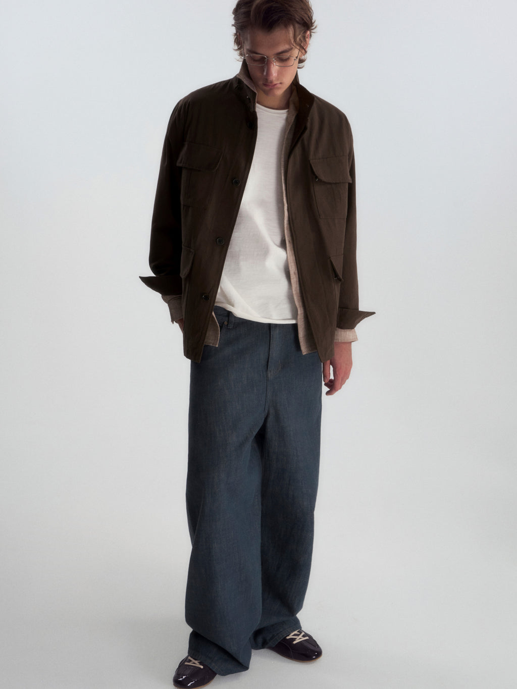 Lyocell Linen Stand Collar Cargo Jacket