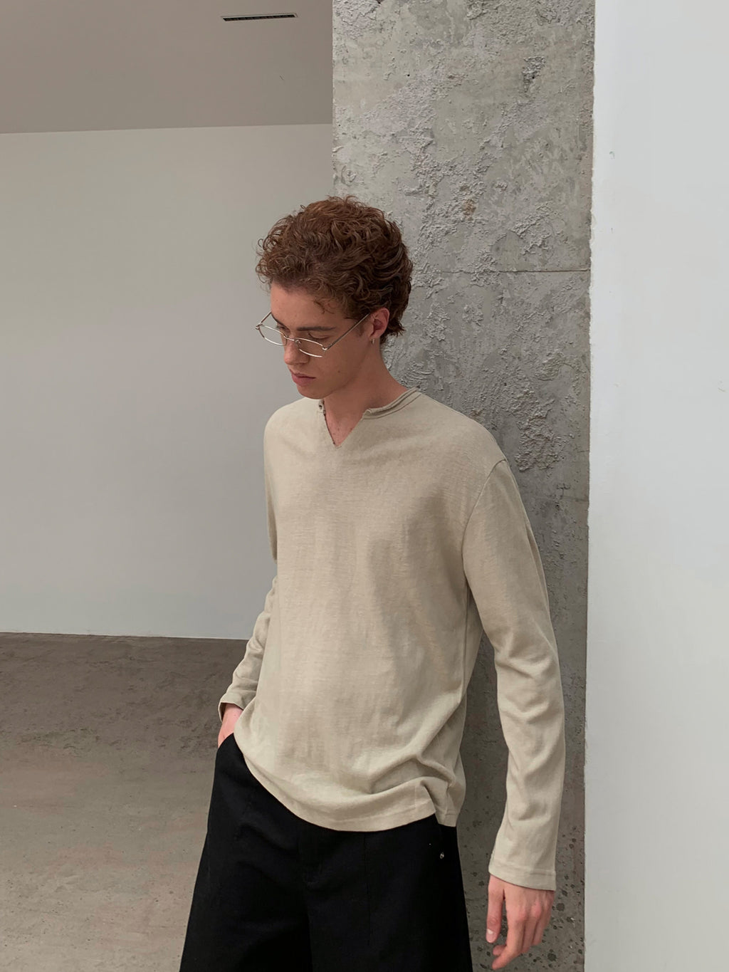 Thread | Raw Edge Relaxed V-Neck Knit
